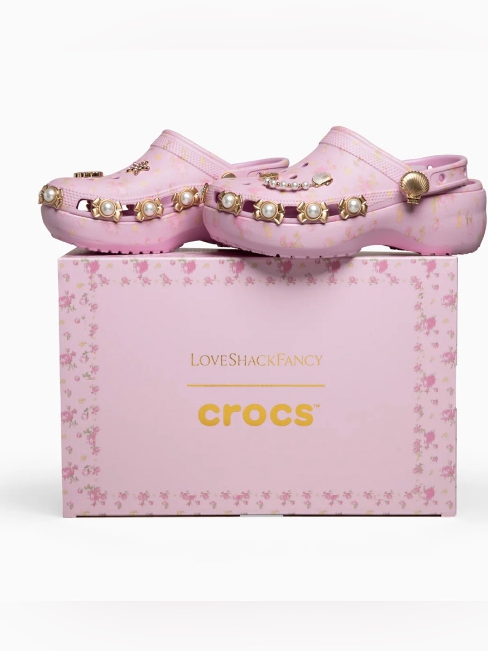 🐚💕Limited Edition LoveShackFancy Pink Pearl-Embellished Clogs